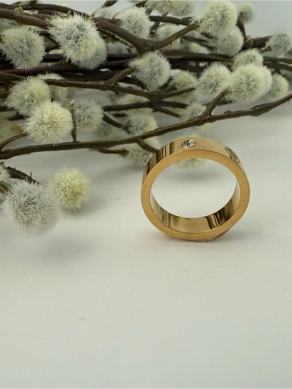 Gold Heart Accent Stainless Steel Ring with Crystal Accents